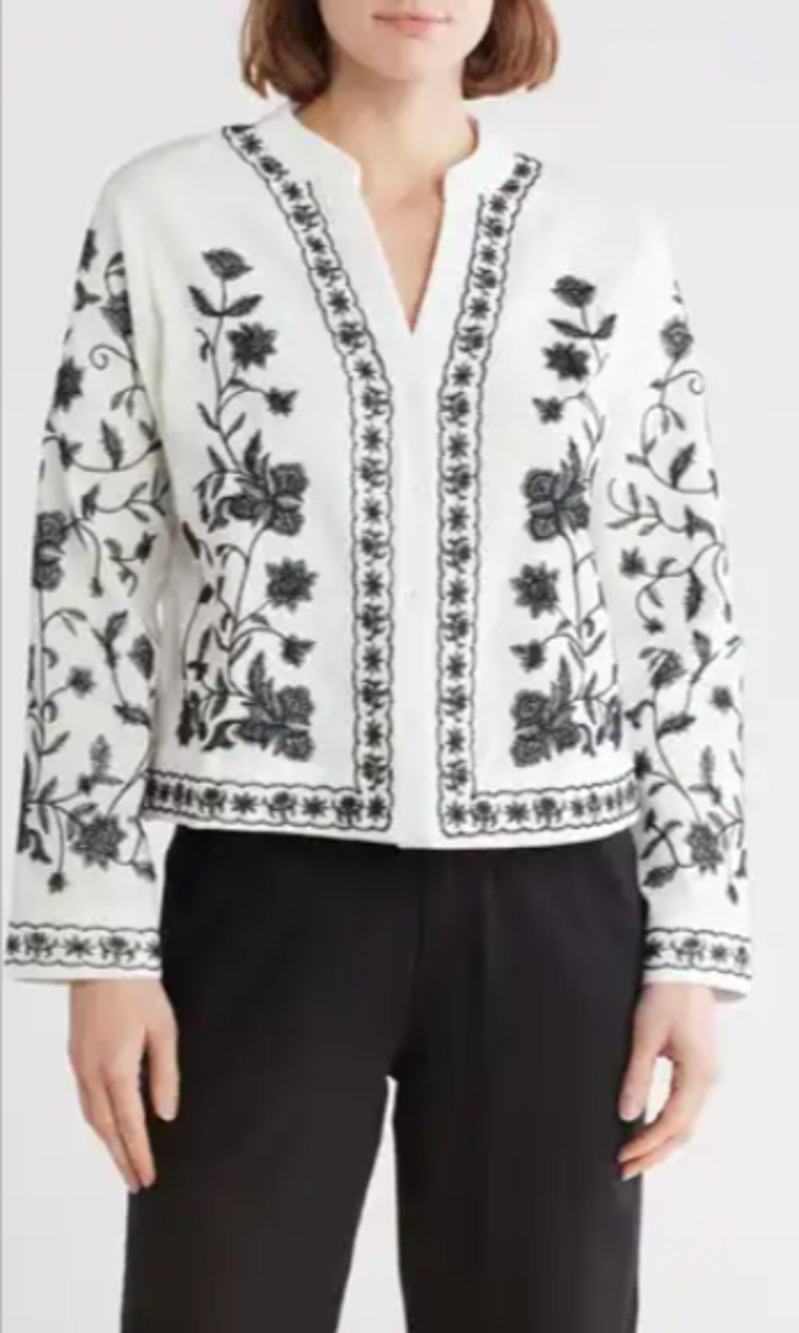 LIV Los Angeles Embroidered Floral Jacket White / Black Small 2-8